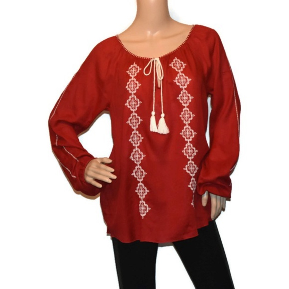 Lucky Brand embroidered peasant boho tunic red NWT